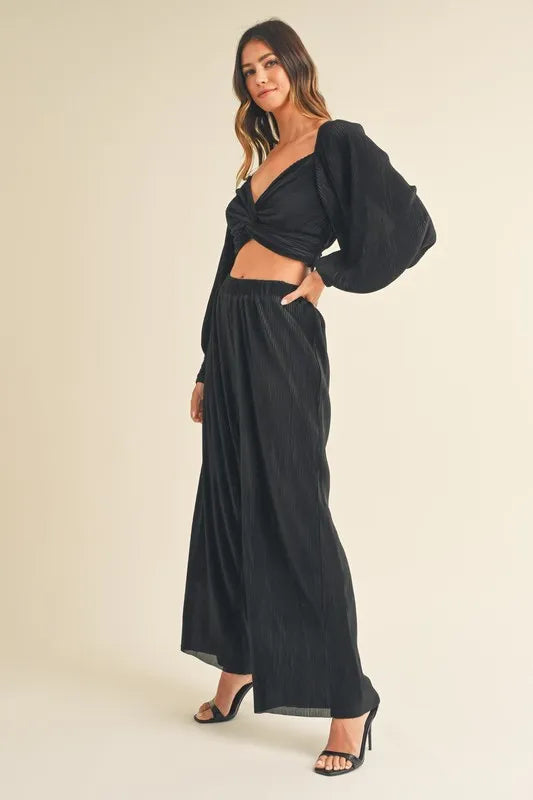 Front Twisted Long Sleeve Top and Pants Set