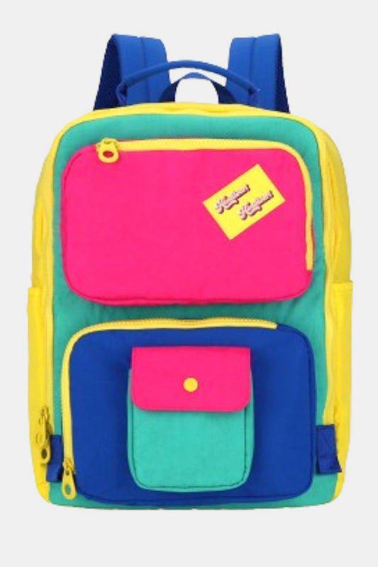 Contrast Nylon Backpack Bag with Handles - Yellow