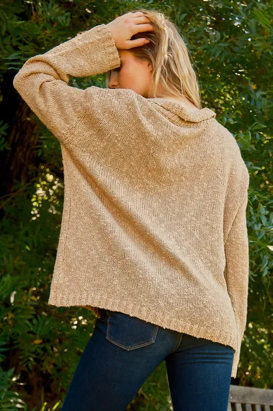 Textured Basic Collar Neck Sweater Pullover