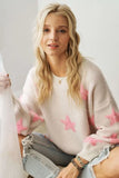 Full Size Star Contrast Round Neck Sweater