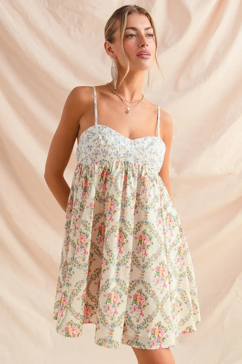 Romantic Floral Lace Trim Cami Dress