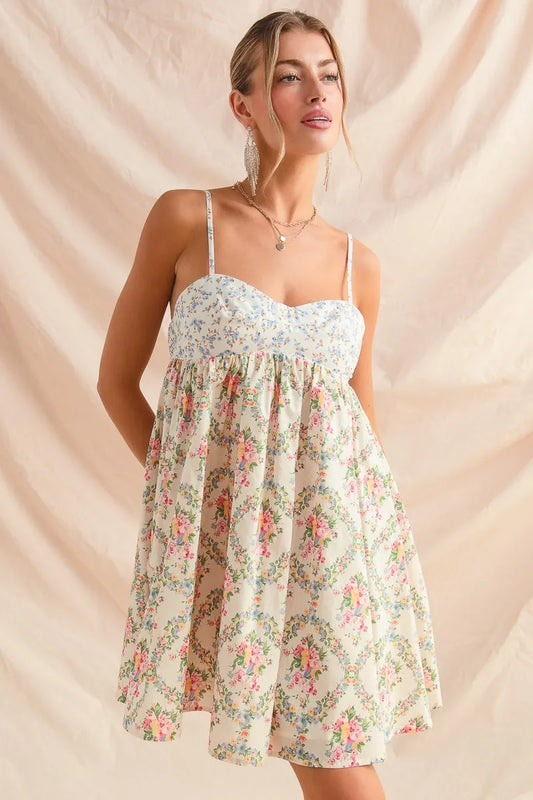 Romantic Floral Lace Trim Cami Dress