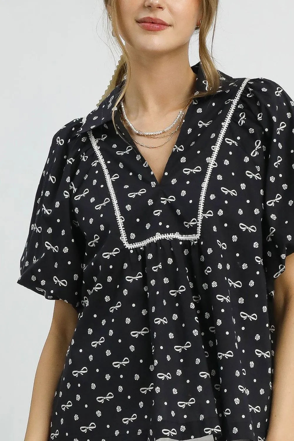 Sailor Collar Bow Pattern Blouse