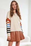 Full Size Stripe Sleeve Cozy Sweater Plus Size