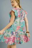 Boho Paisley Ruffle Sleeve Mini Dress