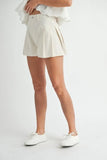 Pleated High Waist Twill Shorts