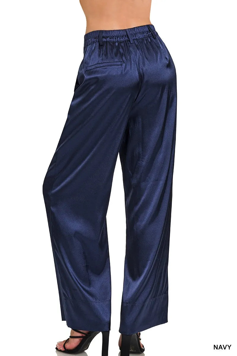 Wide-Leg Satin Pants