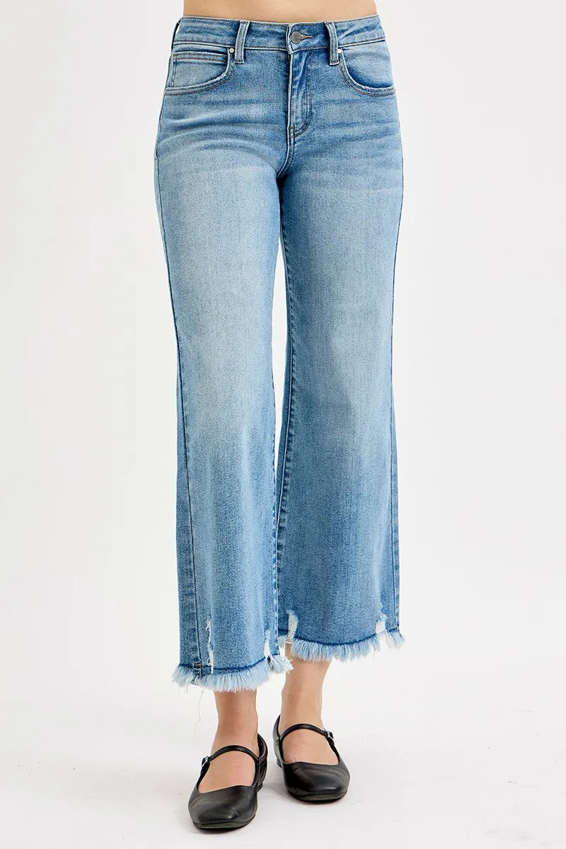 Full Length Cropped Wide Leg Denim Pants