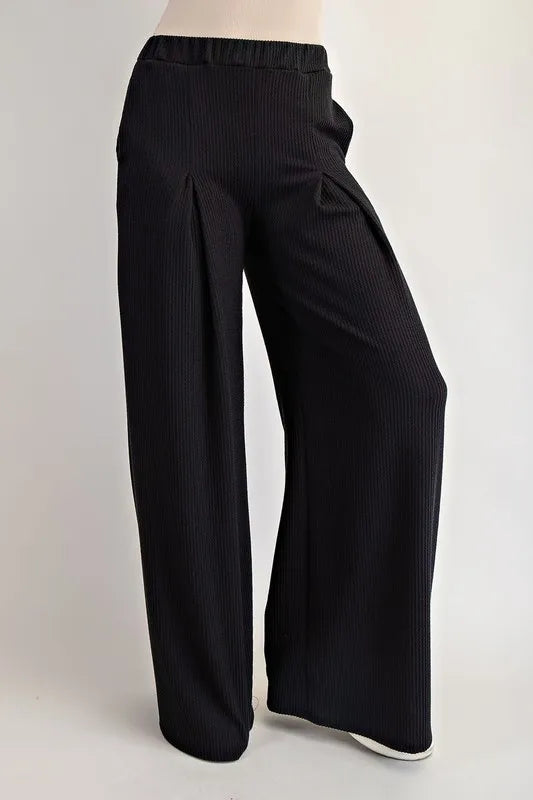Full Size Ribbed Wide-Leg Pants with Pockets Plus Size