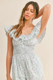 Floral Print Ruffled Cap Sleeve Jumpsuit