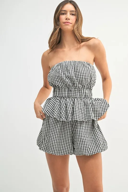 Gingham Tube Top and Shorts Set