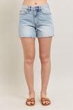 Full Size Frayed Hem High Rise Denim Shorts with Pockets Plus Size