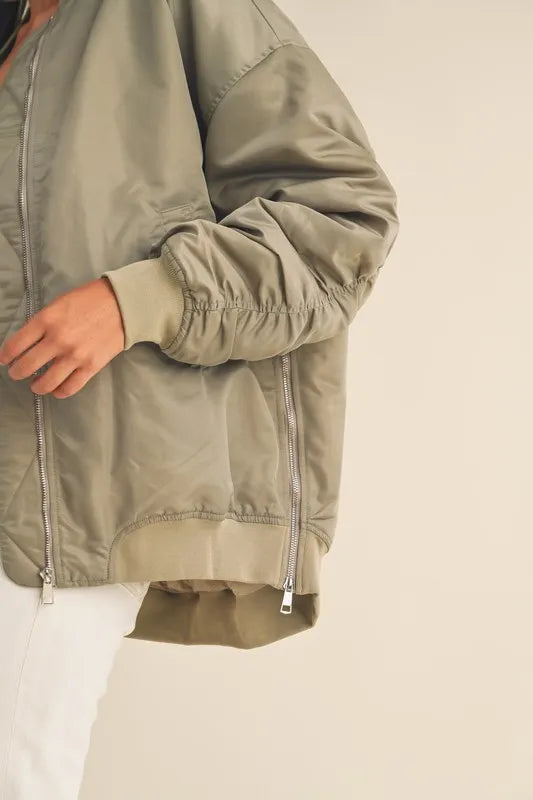 Back Ruched Utiltiy Bomber Jacket
