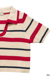 Striped Collared Short Sleeve Cropped Sweater