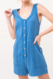 Washed Gauze Front Button Down Romper