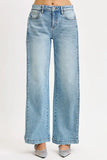 Mid Rise Barrel Snap Hem Adjustable Leg Jeans