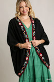Elegant Embroidered Kimono with Pleated Shoulder Design
