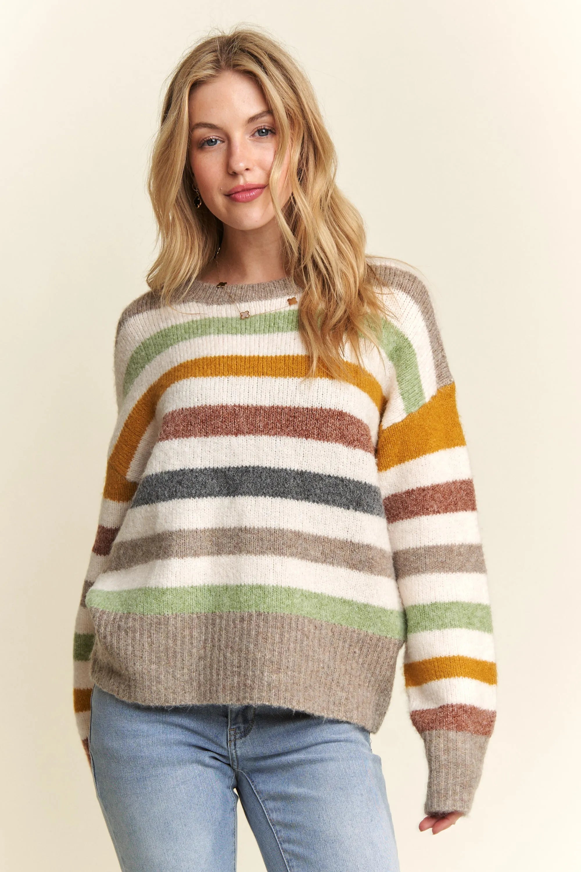 Full Size Multicolor Stripe Sweater Top Plus Size