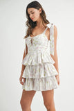 Floral Print Shoulder Tie Layered Mini Dress