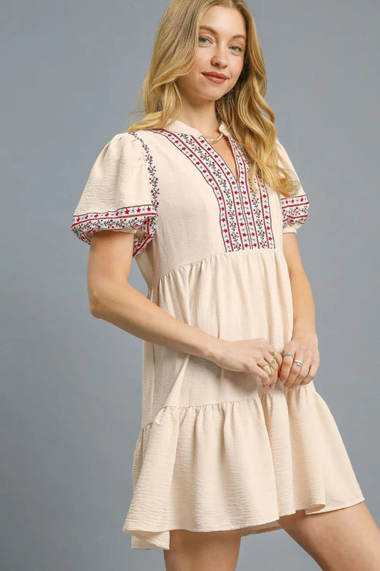 Ethnic Embroidered Boho-Chic Mini Dress