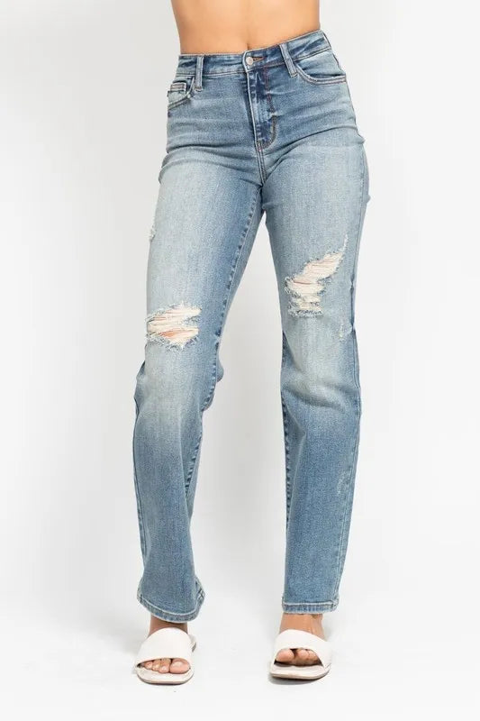 Full Size High Waist Distressed Dad Jean Plus Size