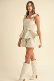 Jacquard Floral Peplum Top and Flare Shorts Set