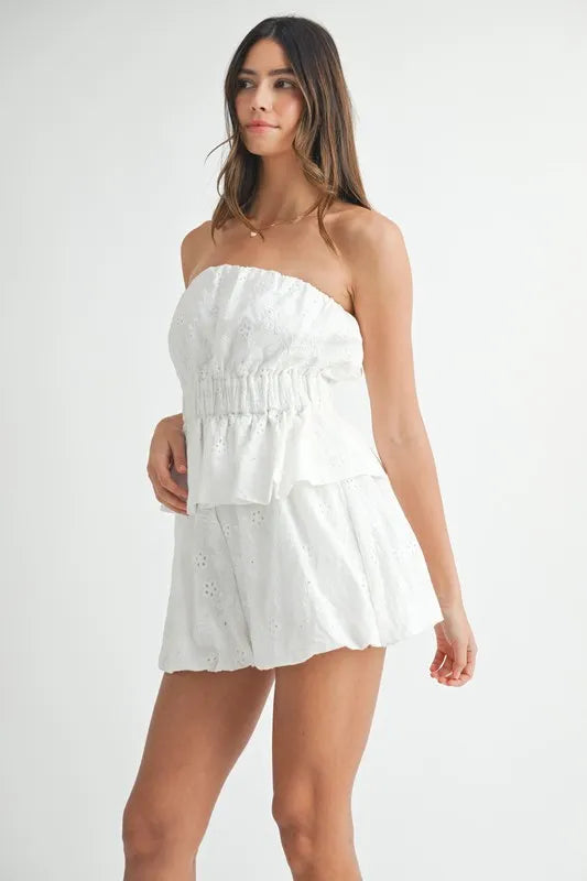 Floral Eyelet Lace Tube Top and Short Set