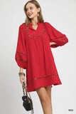 Leopard-Trimmed Textured Babydoll Tunic Dress