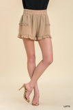 Elastic Waist High-Waist Shorts with Ruffled Hem Detailing