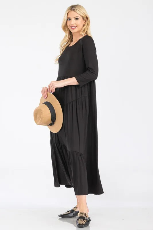 Full Size Asymmetric Tiered Midi-Dress Plus Size