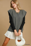 V-Neck Ribbed Sweater Vest with Shoulder Pads