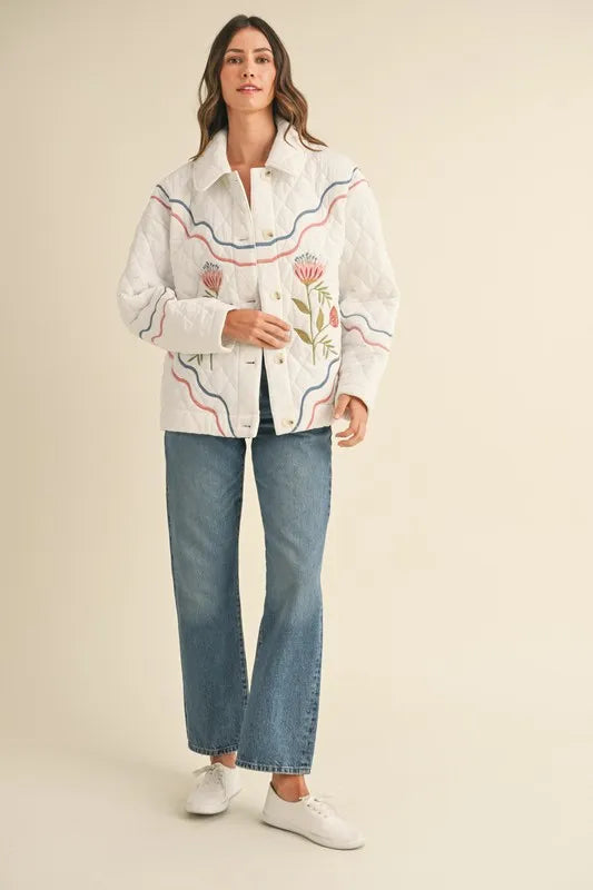 Floral Multi Color Embroidered Quilted Jacket