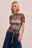 Chic Leopard Print Mesh Short Sleeve Top