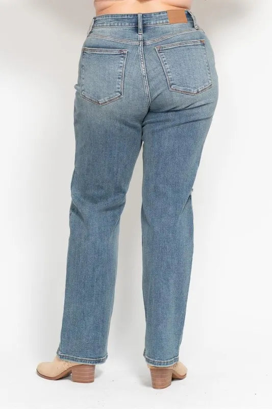 Full Size High Waist Distressed Dad Jean Plus Size