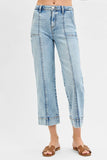 Full Size High-Rise Cropped Seam Stitch Wide-Leg Jeans