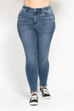 Plus Size High Waist Skinny with Destroy & Shark Bit Hem