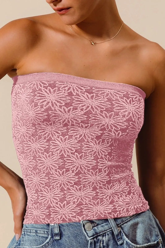 Floral Jacquard Two-Tone Seamless Tube Tank Top