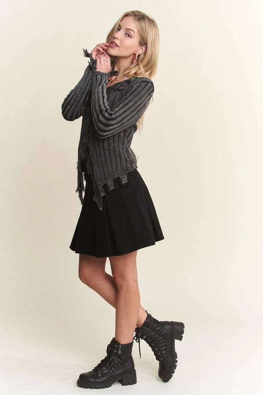 Distressed Edge Washed Sweater