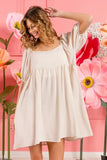 Washed Linen Tiered Midi Dress with Puff Sleeves