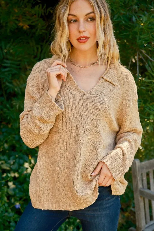 Textured Basic Collar Neck Sweater Pullover