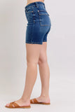 High-Rise Stretch Denim Bermudas w/ Flap Pockets