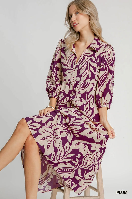 Tiered Midi Dress with Floral Pattern