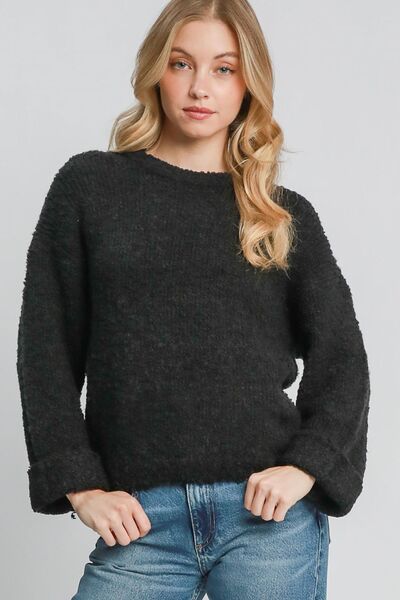 Full Size Round Neck Long Sleeve Boucle Sweater Plus Size