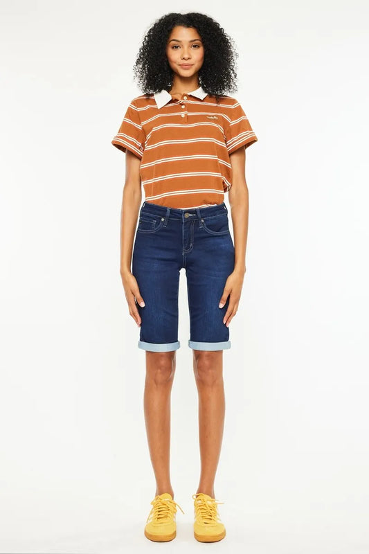 Mid Rise Bermuda Denim Shorts
