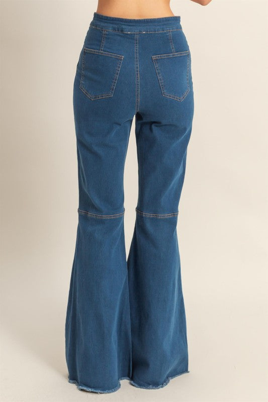 Raw Hem High-Waist Washed Flared Jeans