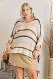Full Size Multi Color Strip Sweater Plus Size