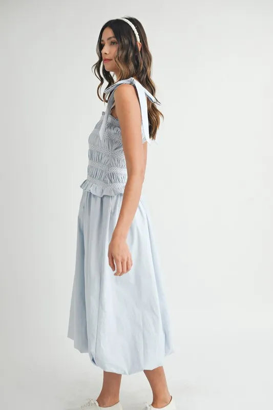Smocked Bodice Bubble Midi Dress