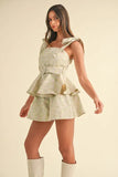 Jacquard Floral Peplum Top and Flare Shorts Set