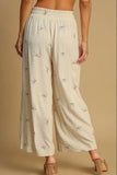 Full Size Lace Drawstring Embroidered Bow Wide Leg Pants Plus Size