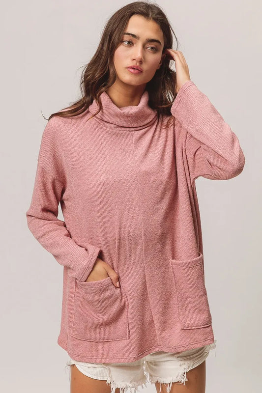 Piper Ribbed Twin Pocket Turtle Neck Top